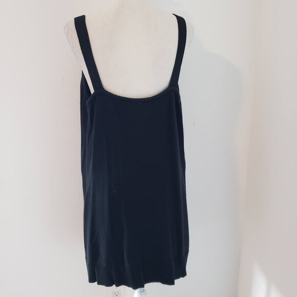 Dolce Cabo Y2K Full Button Front Deep V-Neck Tank Black Mini Sweater Dress XL - Picture 4 of 8